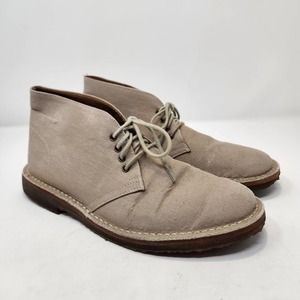 Lands End Mens Tan Khaki Canvas Chukka Boots Size 8 Lace Up Gum Soles Ankle